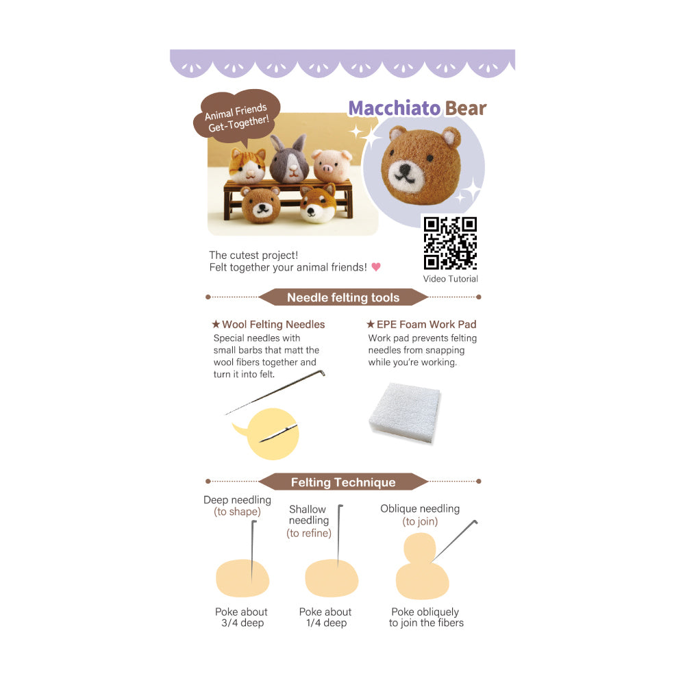 DIY Animal Felting Key Charm - Macchiato Bear