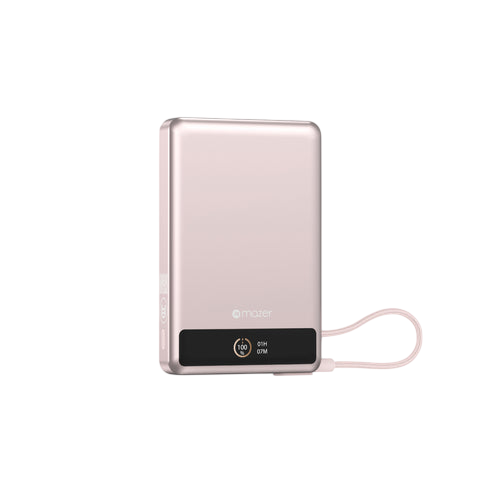 Mazer MagLink70 10,000 mAh Qi2 Certified 15W Magnetic Wireless Power Bank with Built in USB-C Cable (CCC Certified) Pink
