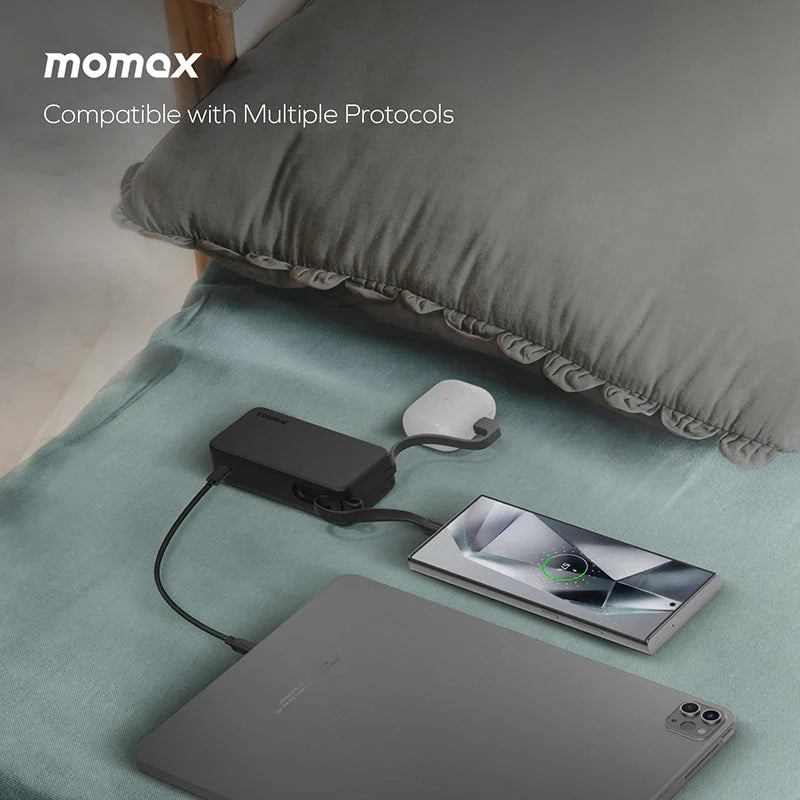 Momax IP138D 10000mAh Battery Pack with Dual Built-in USB-C Cable (Black)