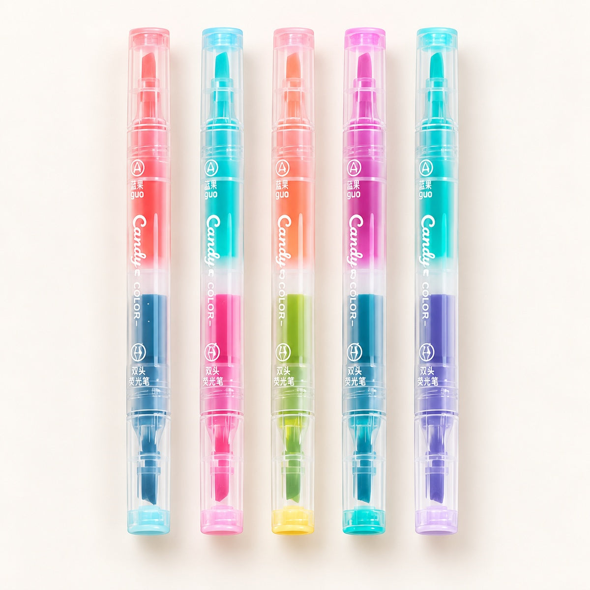  Dual Head Colour Highlighter Pen 5pcs Set - Cream Colours 