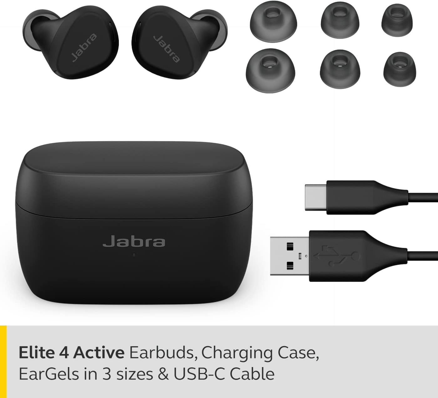 Jabra Elite 4 Active In-Ear Bluetooth Earbuds - True Wireless Ear Buds with Active Noise Cancellation and Adjustable HearThrough Technology - Black