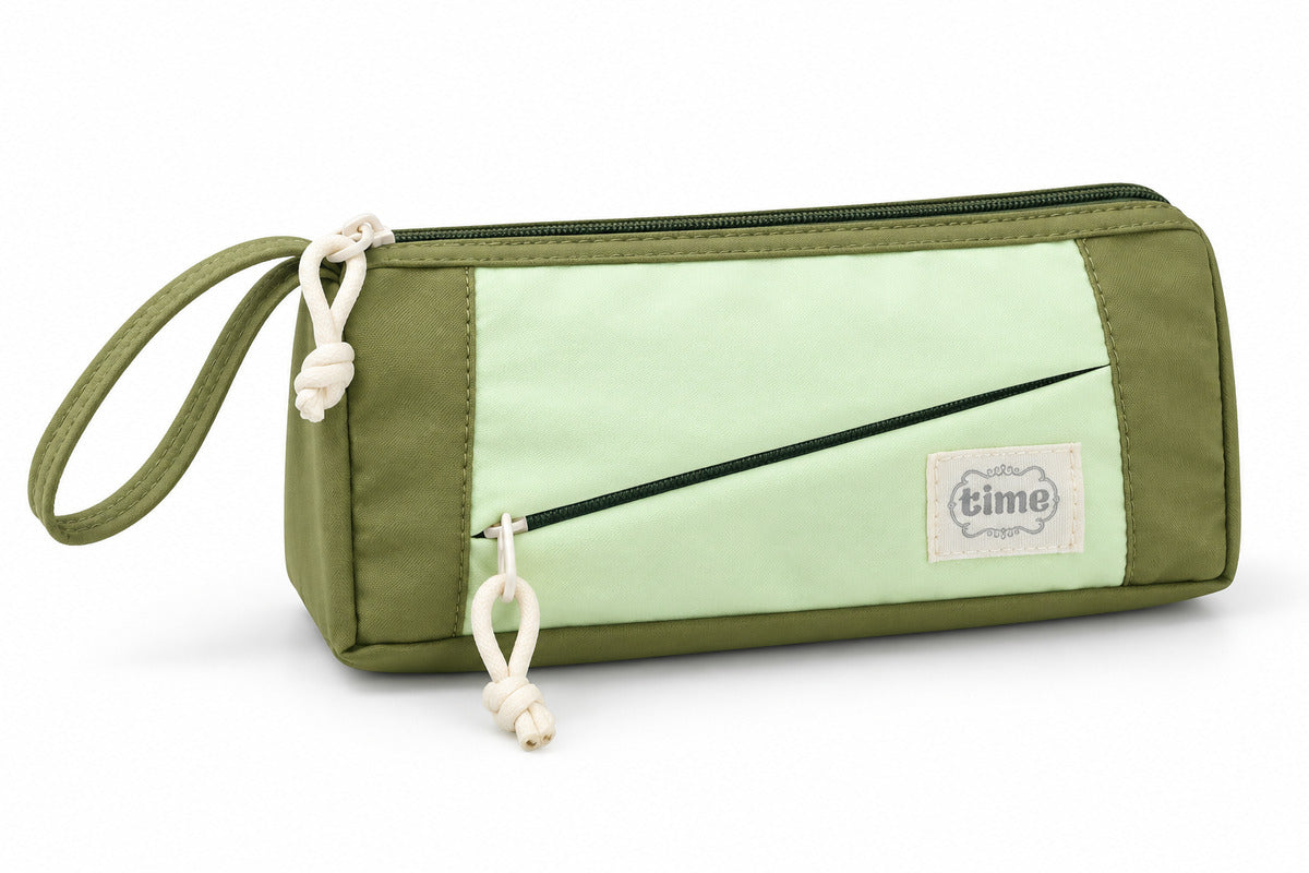  Colour Block Large Capacity Pencil Bag with Wrist Strap – 4 Assorted Colour 