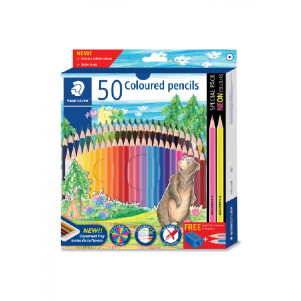Staedtler Coloured Pencil 143 - 50 Col FREE sharpener & 2 Pcs of 2B pencils