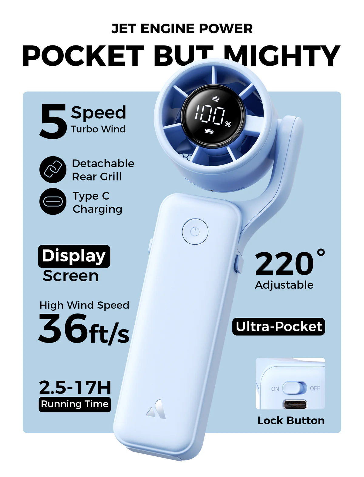 Aecooly Portable Handheld Fan AirGimbal 3500mAh - Blue