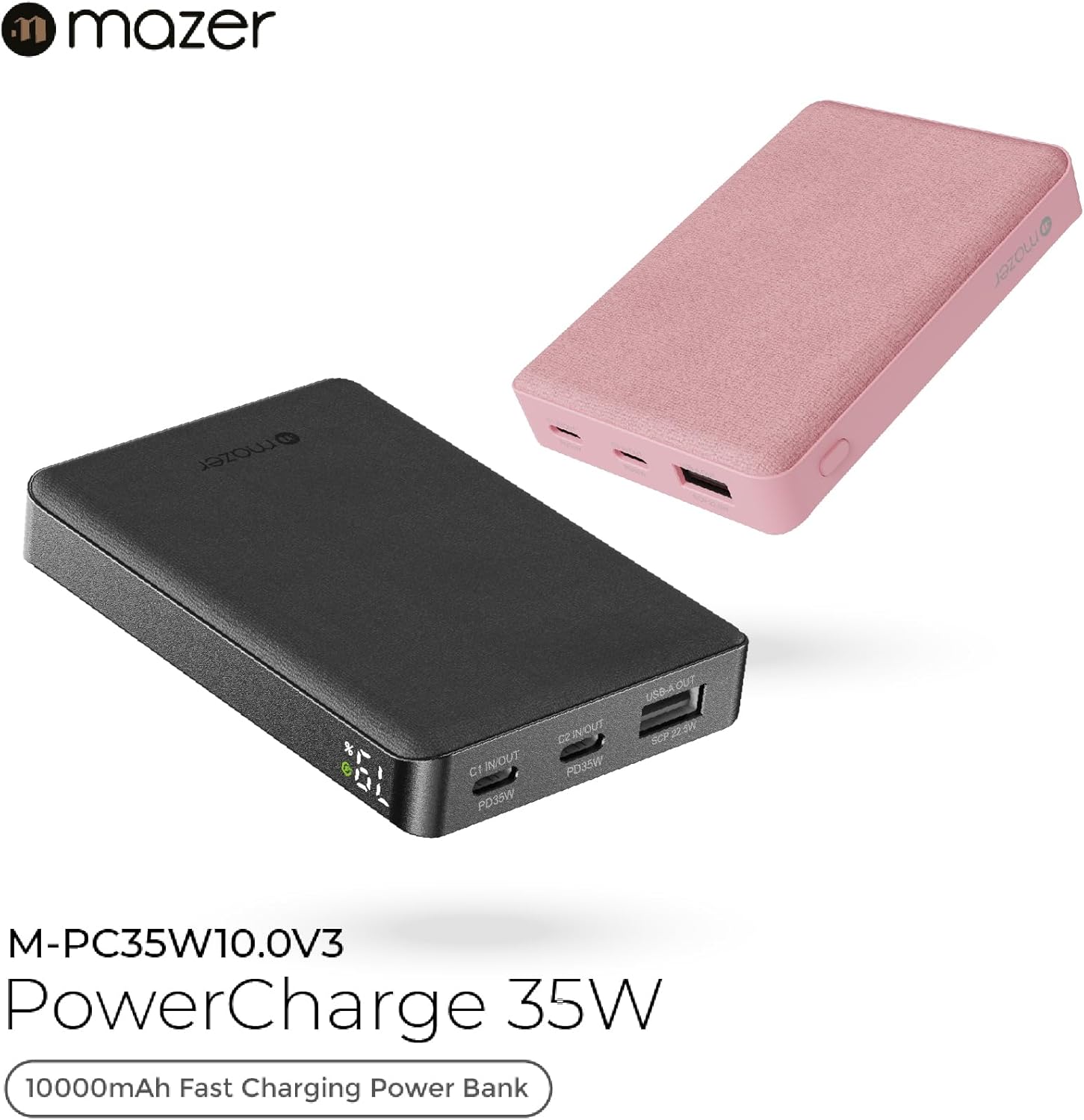 Mazer PC35W10.0V3 10000mAh/38.5Wh Power Bank - Black