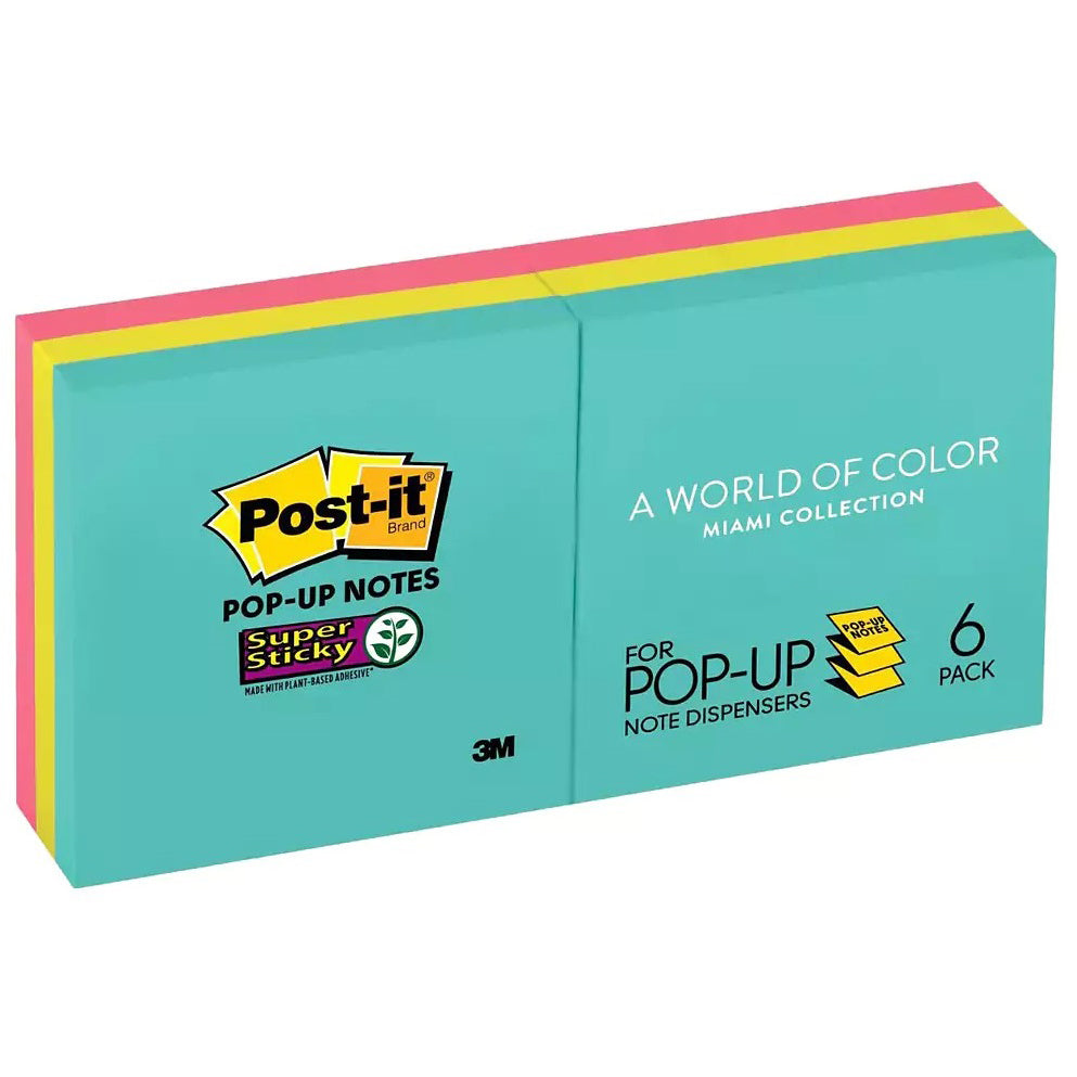 Post-it® R330-6ssmia Miami Colors Super Sticky Pop-up Notes 3x3"