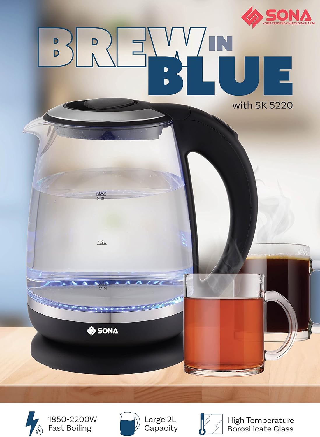 SONA 2.0L Glass Kettle SK 5220