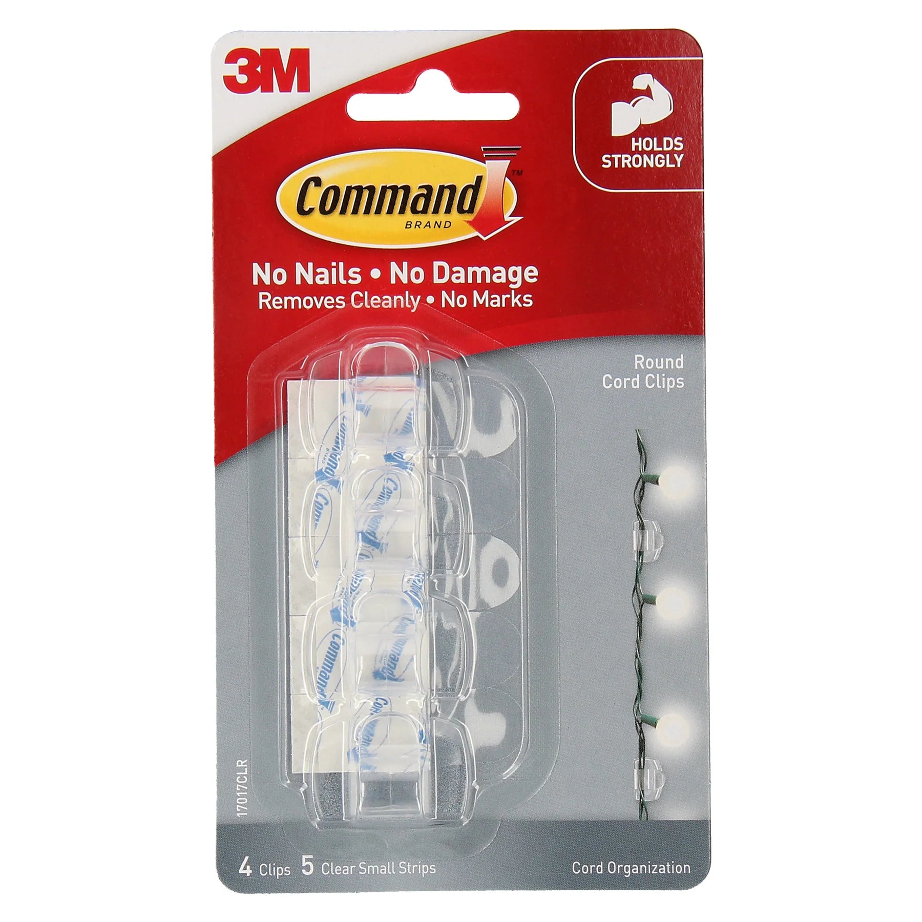 Command™ 17017CLR Clear Round Cord Clips with Clear Strips