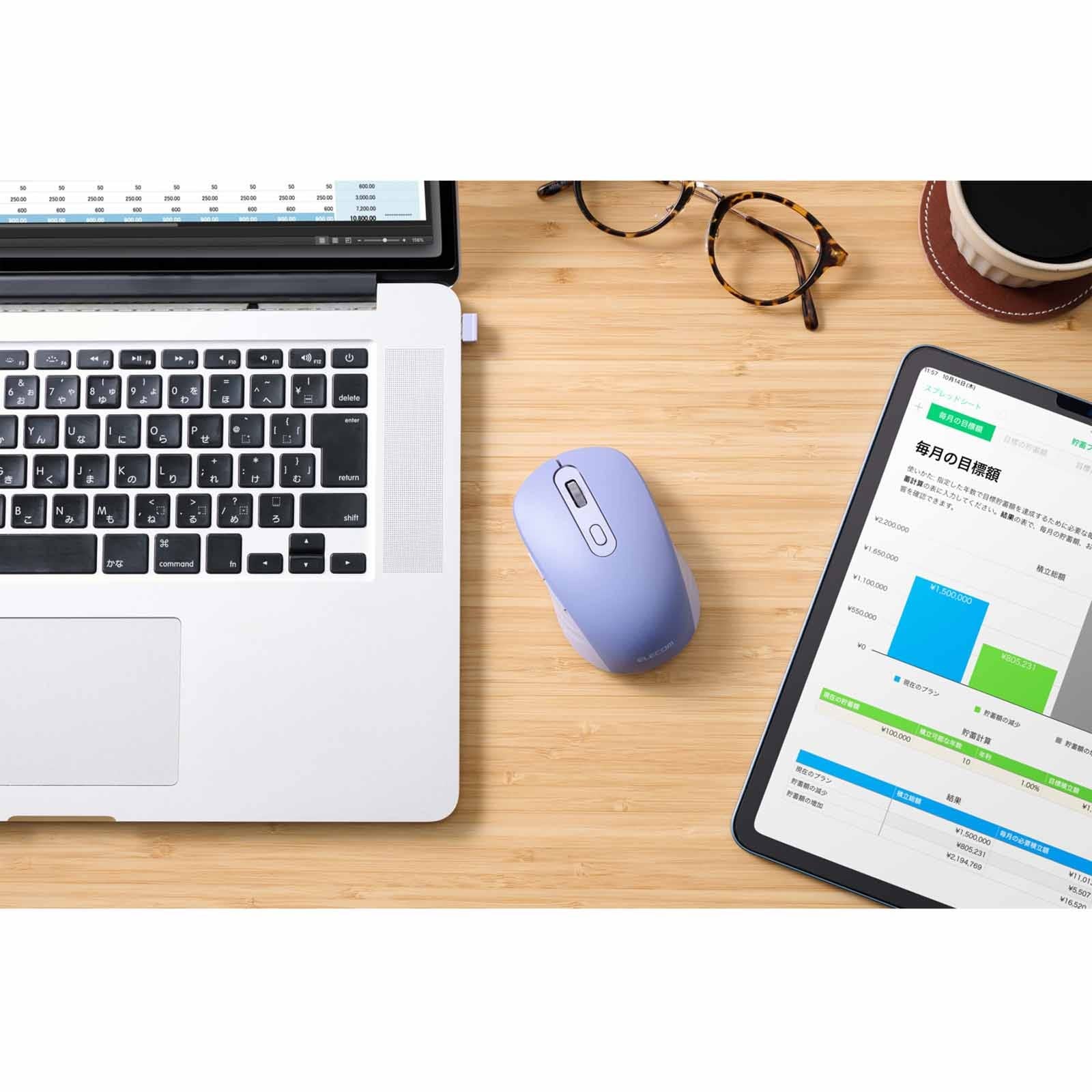 Elecom M-MY35MBSBU-G 6-Button Silent Mouse – Dual-Mode BT/Wireless, Rechargeable - Blue