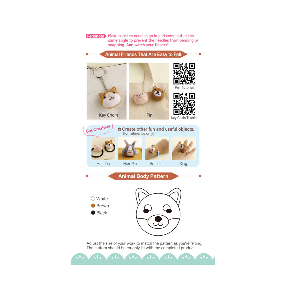 DIY Animal Felting Key Charm - Chestnut Shiba