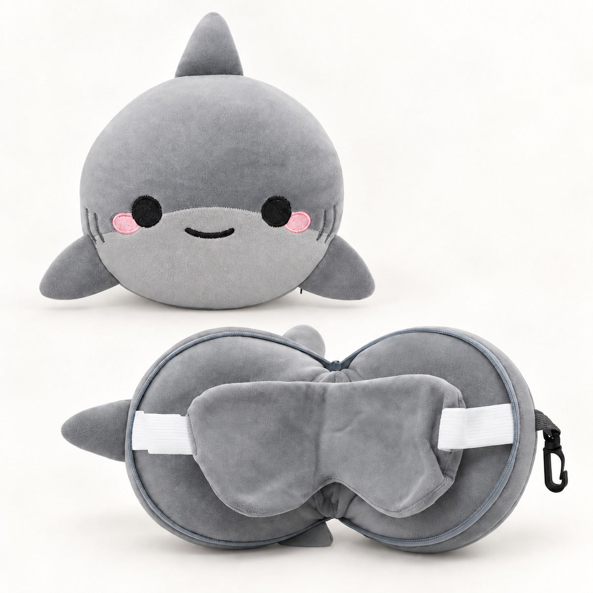  2 In 1 Plush Eye Mask And Head Rest Cushion - Grey Shark 
