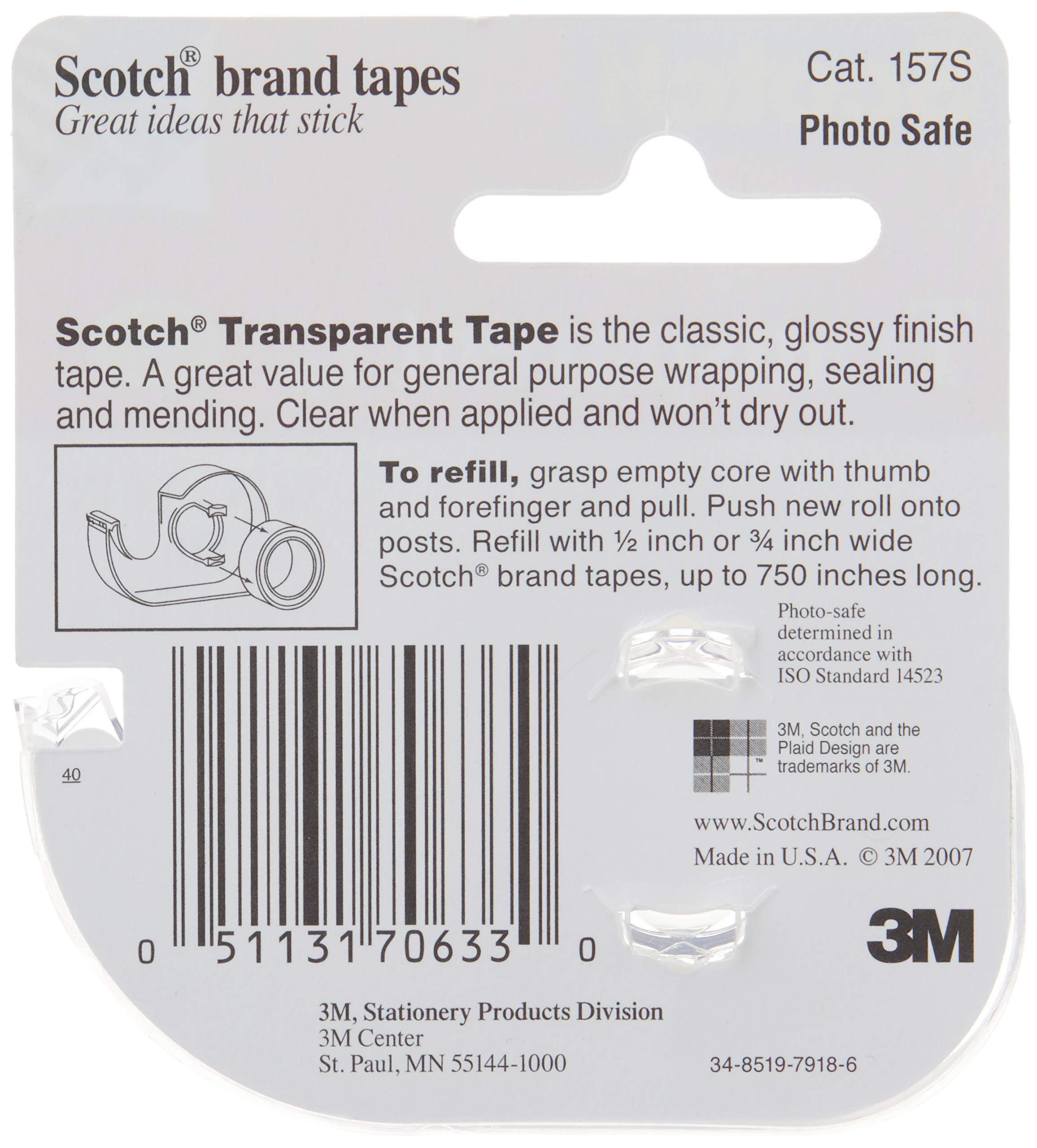 Scotch® 157S Transparent Tape, 3/4" x 300"