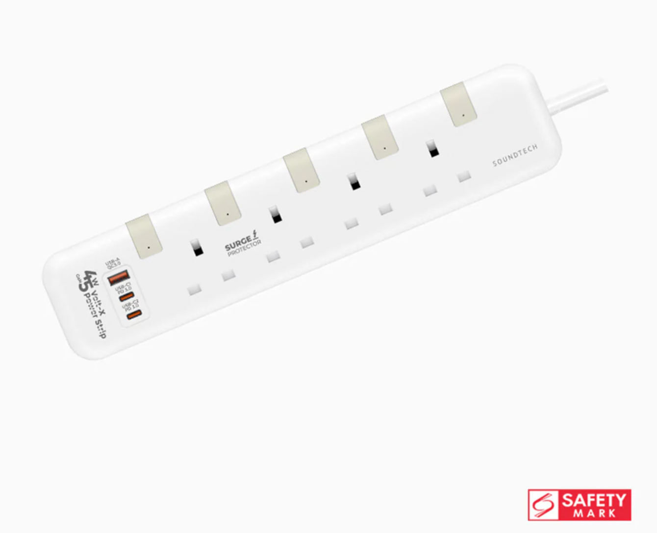 4 Ways Extension Socket PD45W USB-A+C Quick Charger with Surge Protector PS-645C