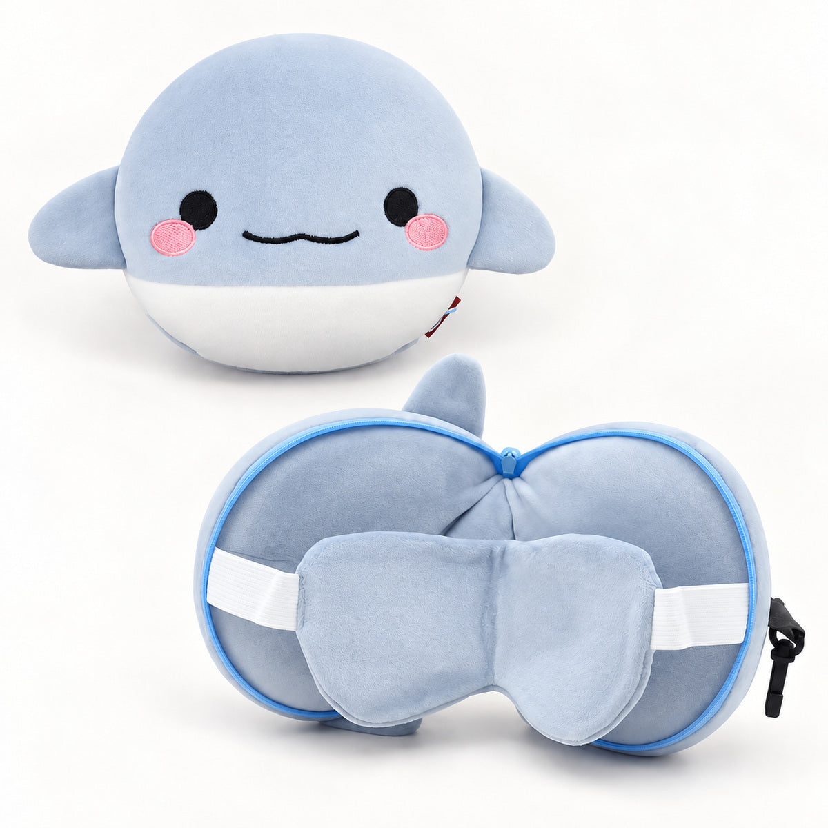  2 In 1 Plush Eye Mask And Head Rest Cushion - Blue Whale 