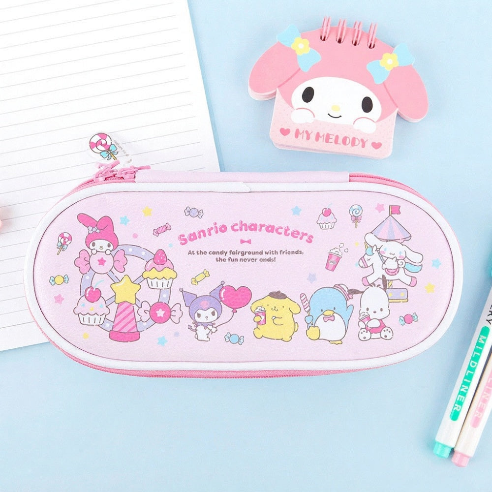 Sanrio Character Round Zip Multi Pen Pouch Pink