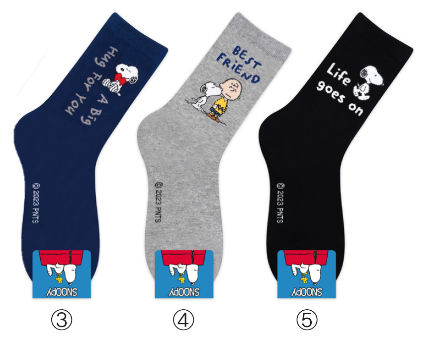 SNOOPY CHARACTER LONG SOCKS - BLACK