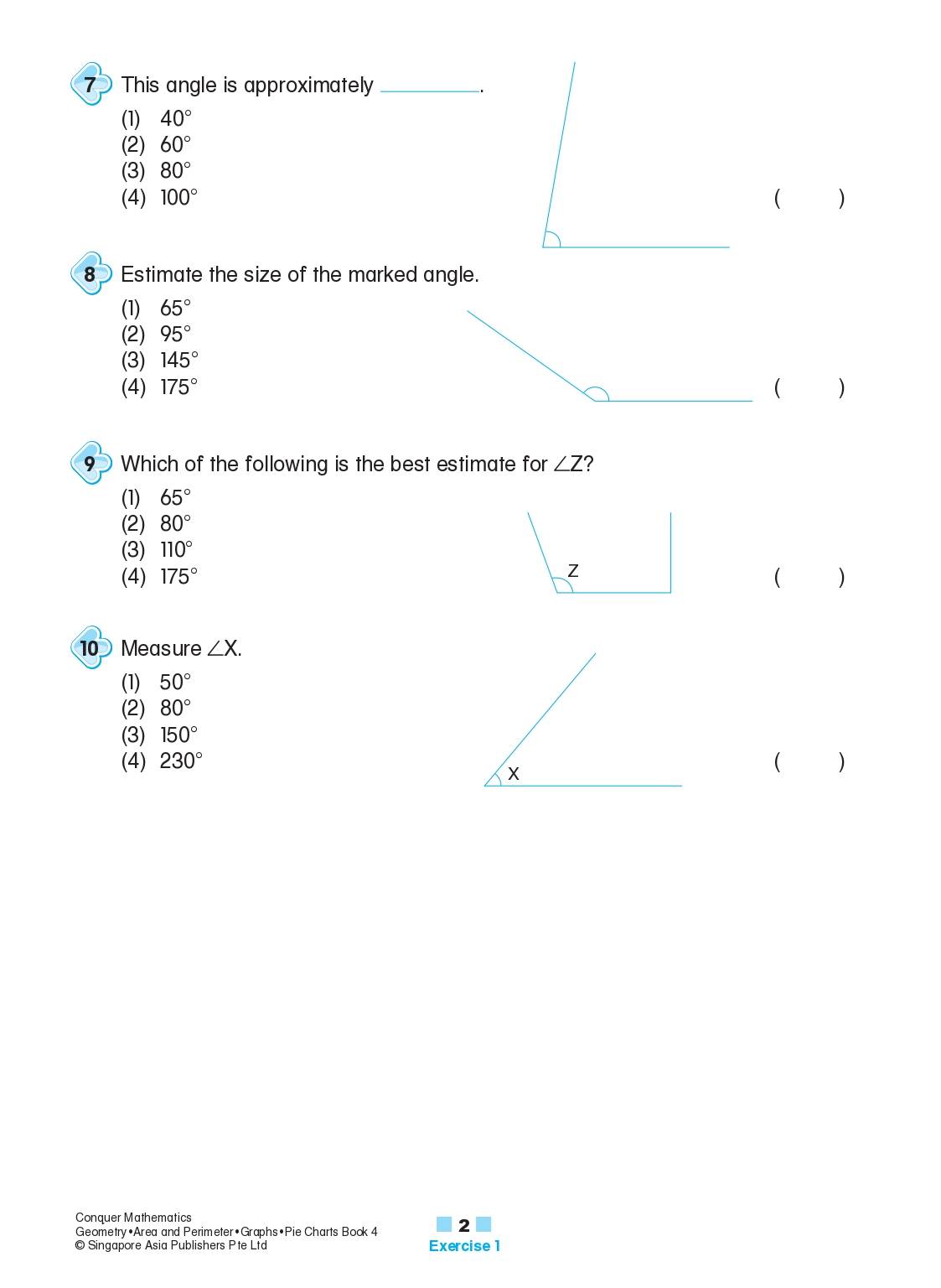 Conquer Mathematics Geometry . Area and Perimeter . Graphs . Pie Chart Workbook 4