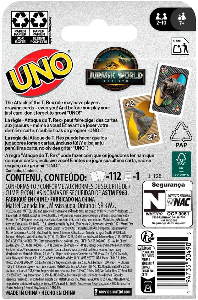 Mattel Uno Jurassic World Rebirth Card Game
