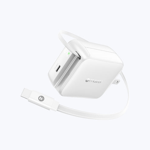 Mazer Prestige GaN R 67W GaN Wall Charger with Retractable USB-C Cable White