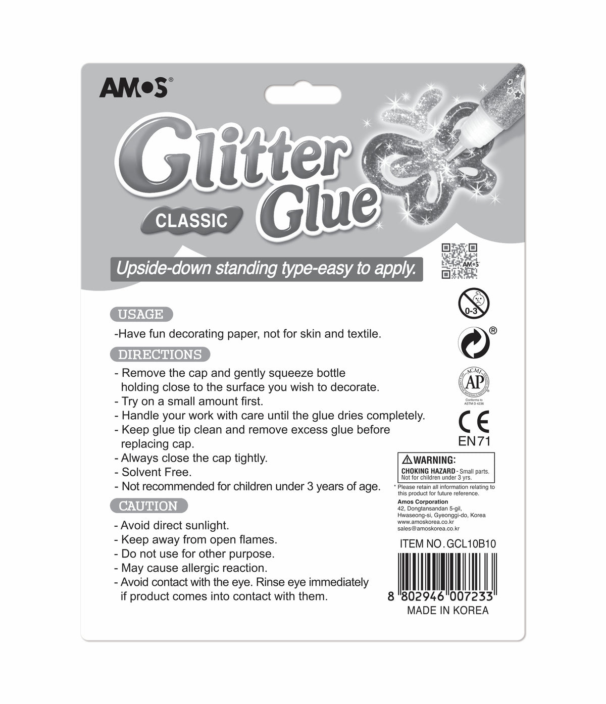 Amos Glitter Glue Classic 10col Gcl10b10