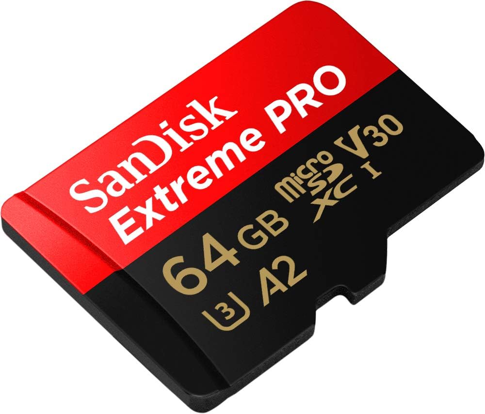 SanDisk 64GB Extreme PRO microSDXC Card + SD Adapter + RescuePro Deluxe, up to 200MB/s, with A2 App Performance, UHS-I, Class 10, U3, V30, Black (SDSQXCU-064G-GN6MA)