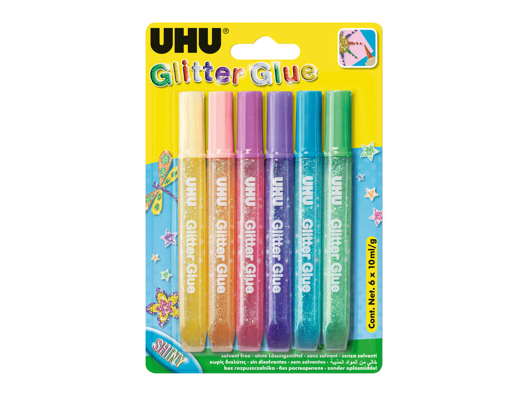 UHU Glitter Glue 6x10ml, Shiny-39110