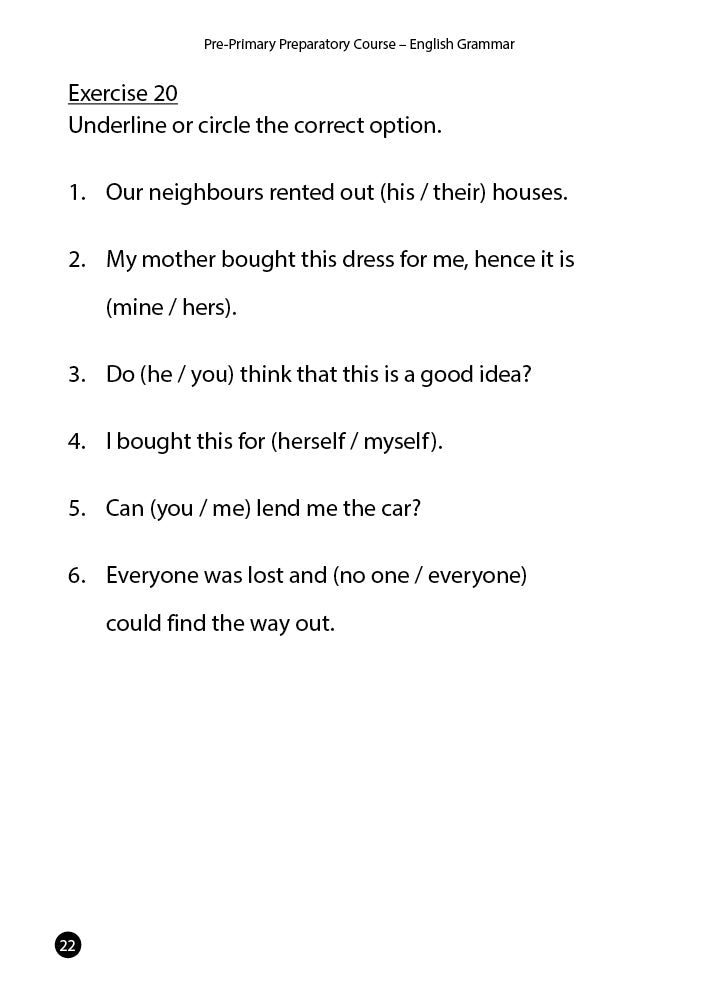 Pre-Primary Preparatory Course English Grammar