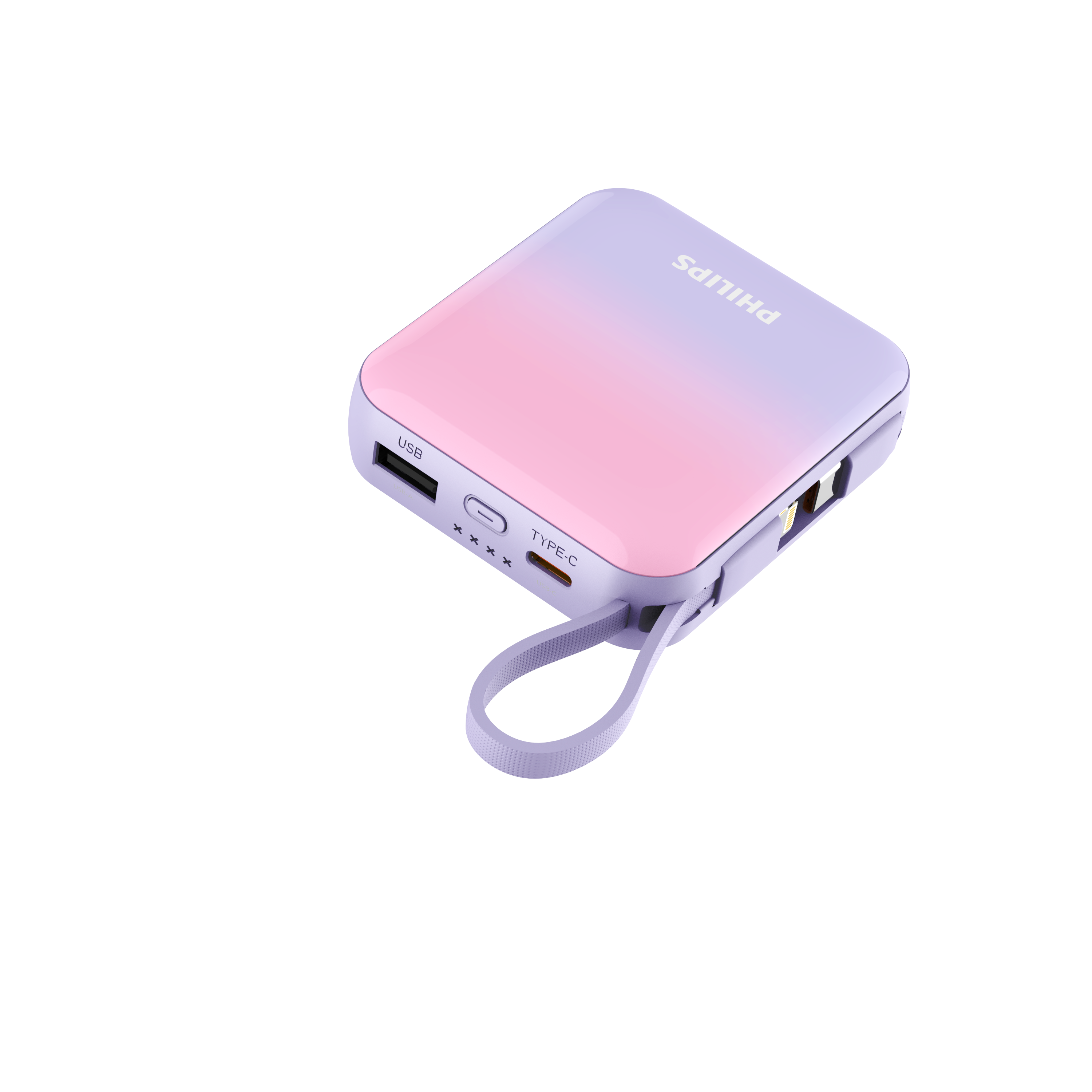 Philips DP5712C 10,000mAh Power Bank (22.5W Fast Charge with Built-in USB-C & Lightning Cables) – Pink