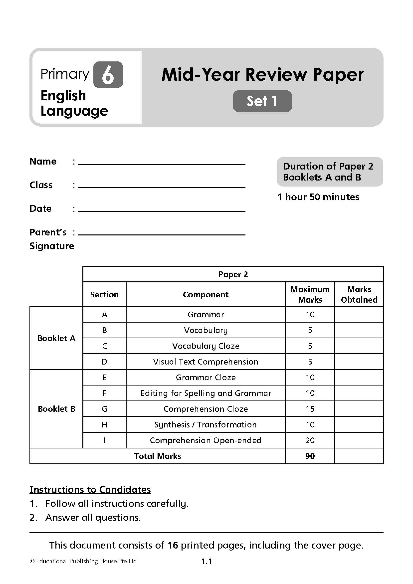 Primary 6 English Mid-Year Review Papers
