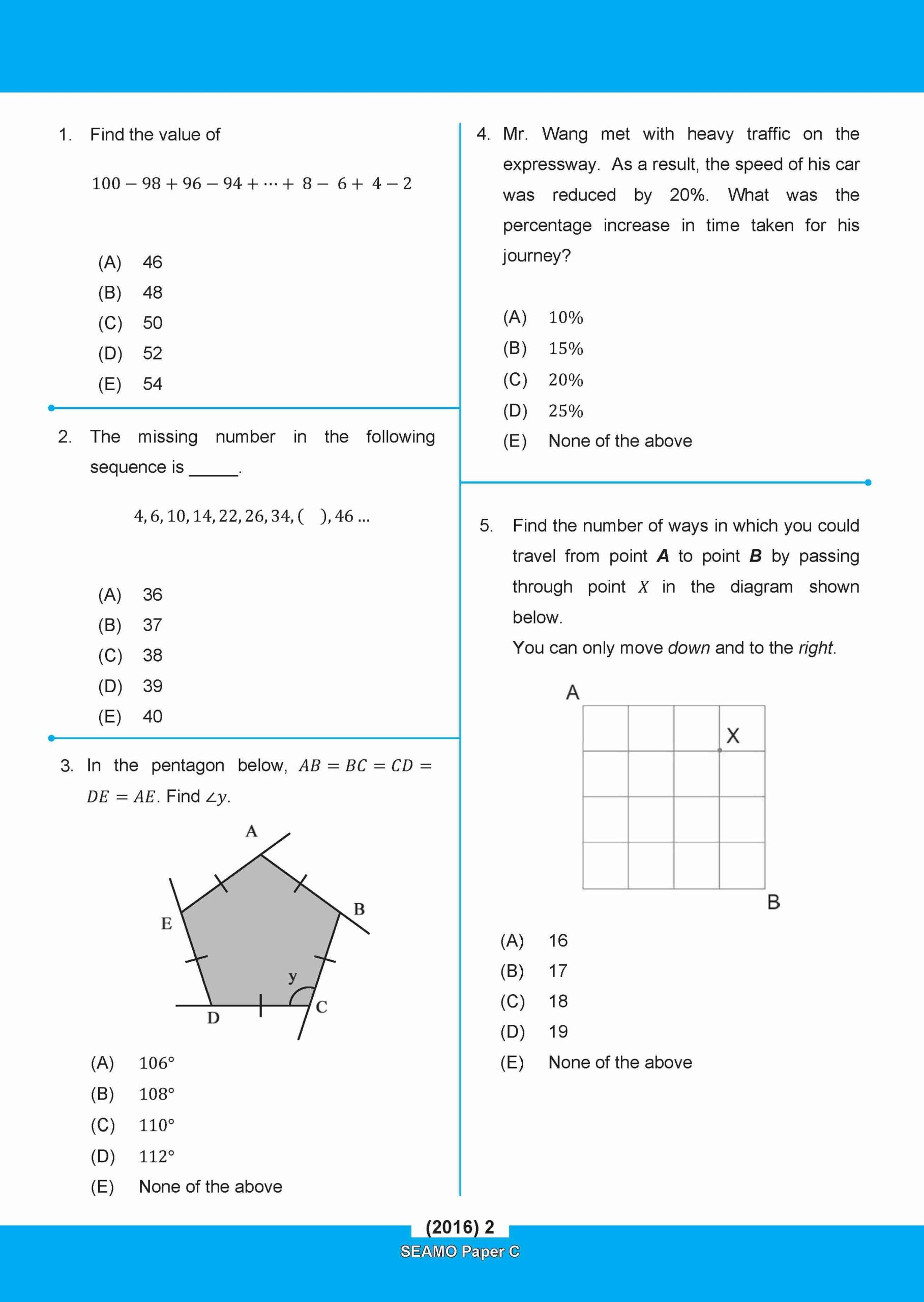 Primary 5&6 SEAMO Math Olympiad International Competition Preparation Paper C (SEAMO 2016-2024 + SEAMO X 2019-2025)