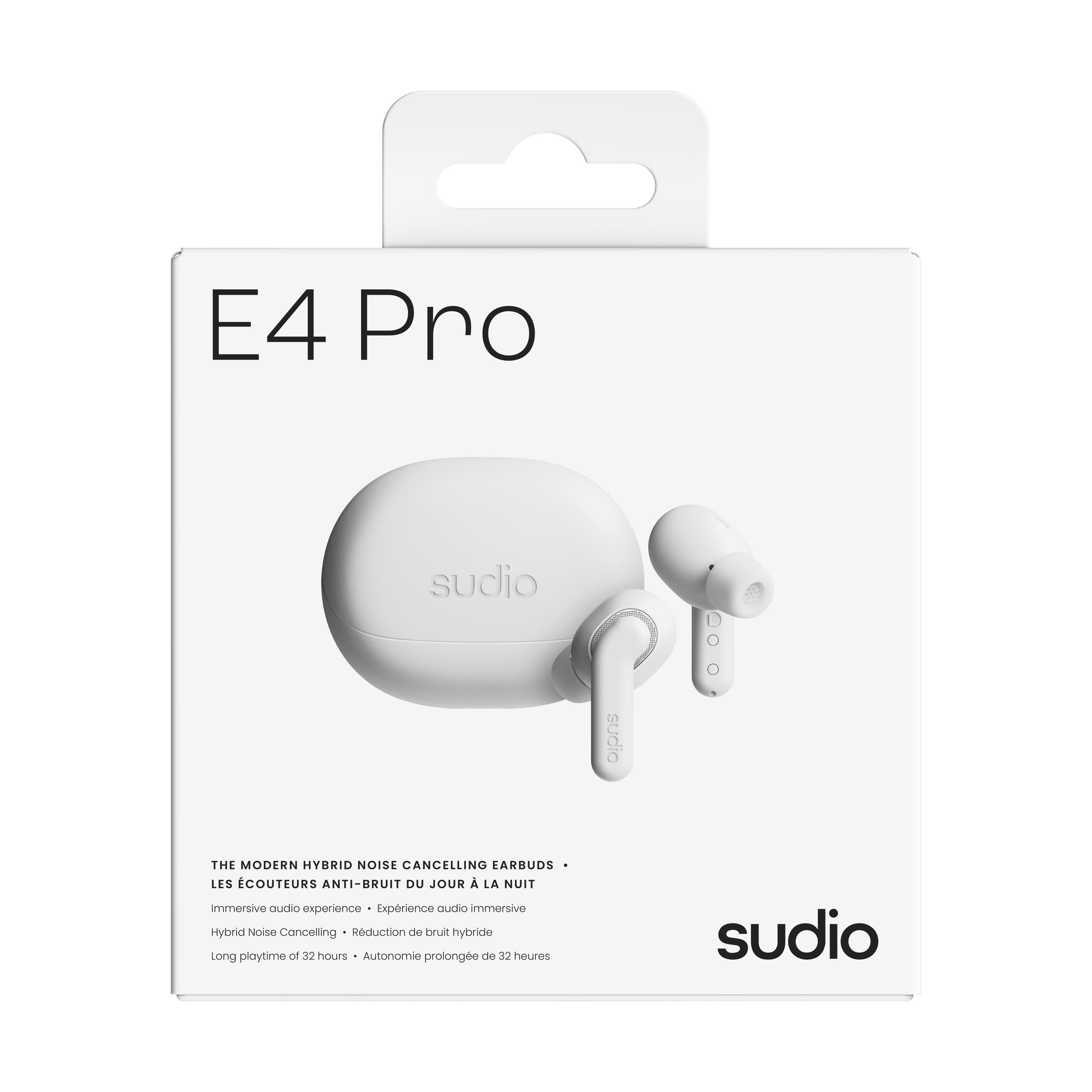 Sudio E4 Pro Wireless Earbuds with Hybrid Active Noise Cancellation - White