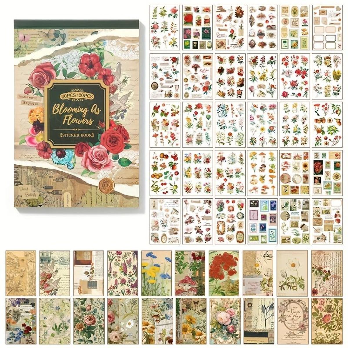 Scrapbooking Decoration Vintage Sticker Book, Floral 2407