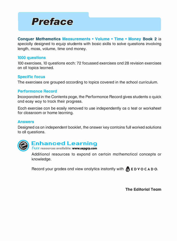 Primary 2 Conquer Mathematics Measurements • Volume • Time • Money Workbook 2 - 3rd Edition