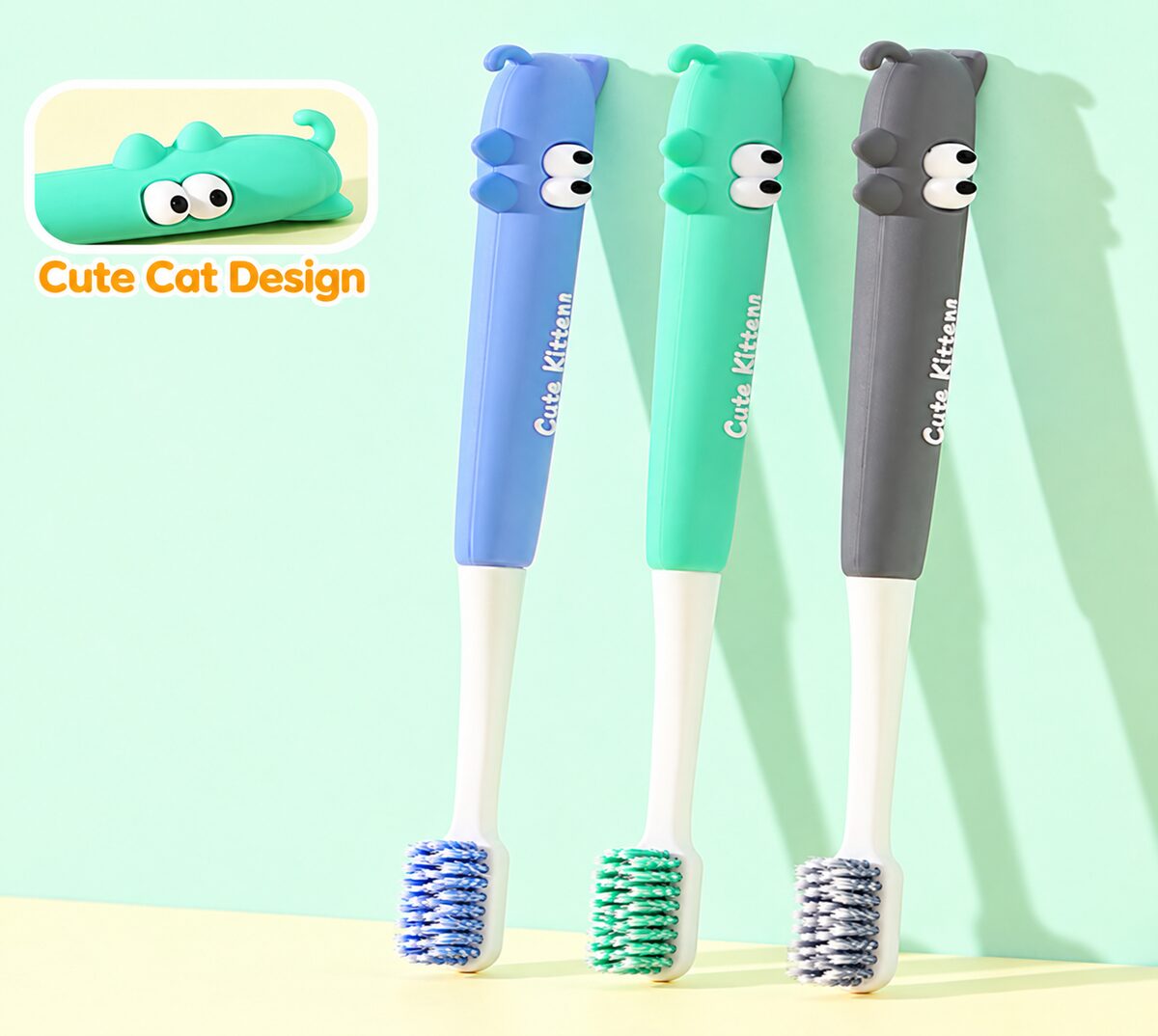  Cute Kitten Toothbrush - 3 Assorted Colour 