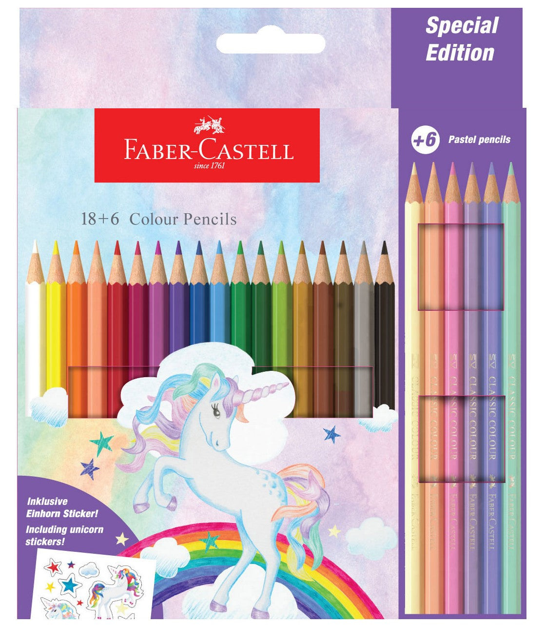 Faber-Castell Colour Pencils Unicorn, 18 + 6 Pastels Colours-115128