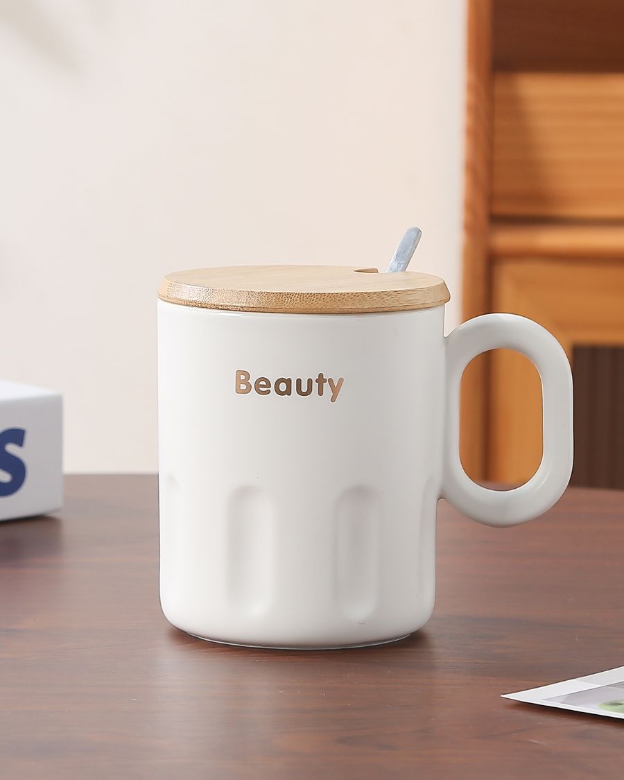  CERAMIC MUG WHITE W LID Y1314