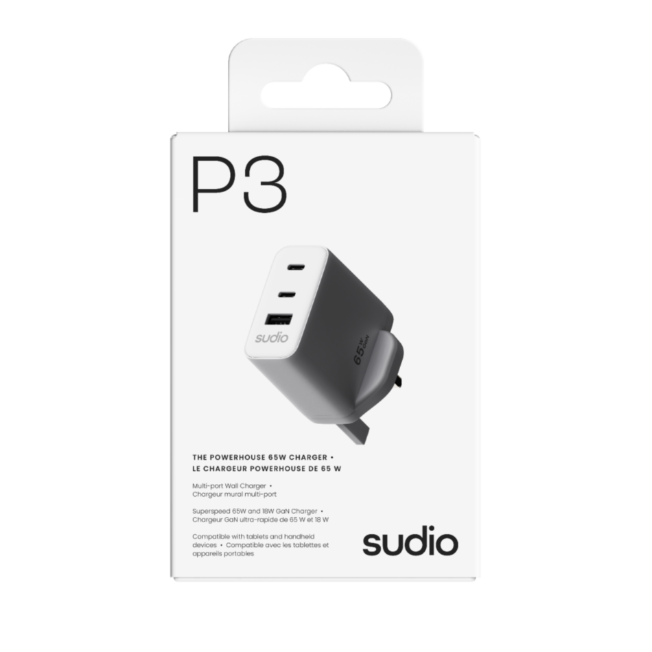 Sudio P3 Power Plug Type BF 65W Charger - White
