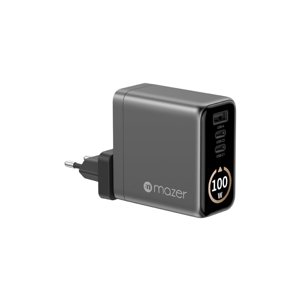 Mazer AiPrestigeGaN 100W Gan Wall Charger Ai Display - Black Grey