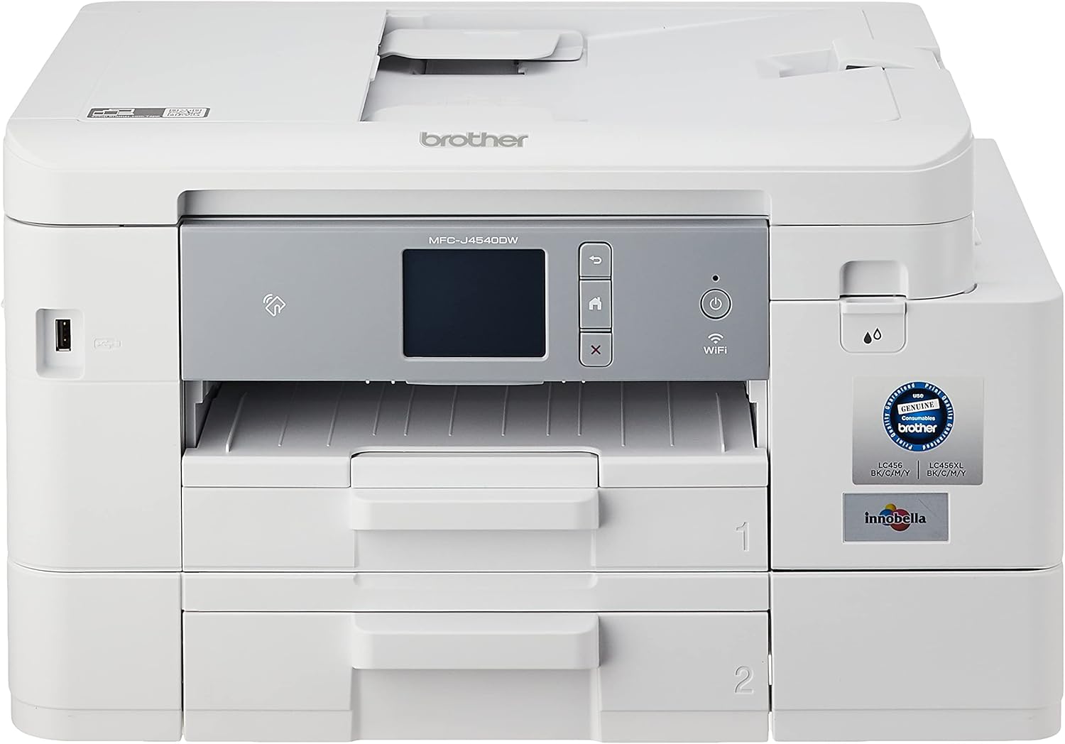 Brother MFC-J4540DW - A4 All-in-One Color Ink Cartridge Printer. Print/Scan/Copy/Fax. Auto 2-sided print. WiFi and Ethernet. Apple Airprint™, WiFi Direct and NFC. White color