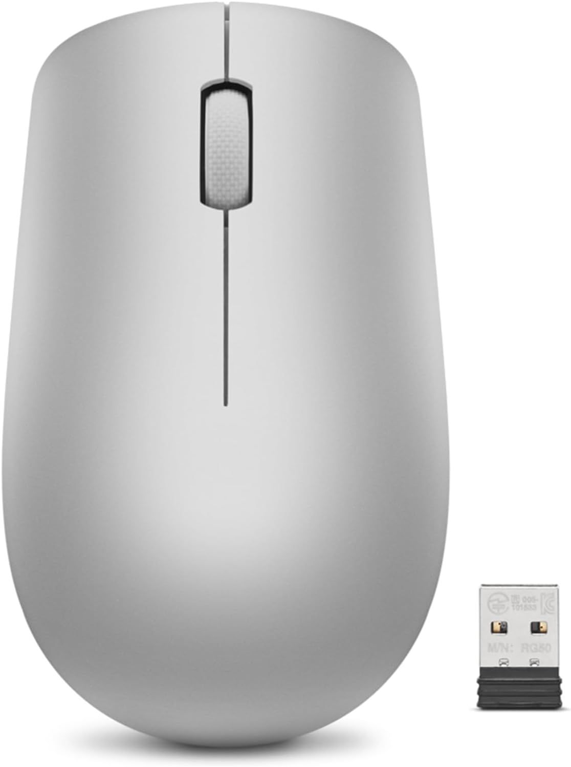 Lenovo 530 Wireless Mouse, Ambidextrous Design, Nano USB Connection, Compatible with Windows Laptops and PCs – Platinum Grey
