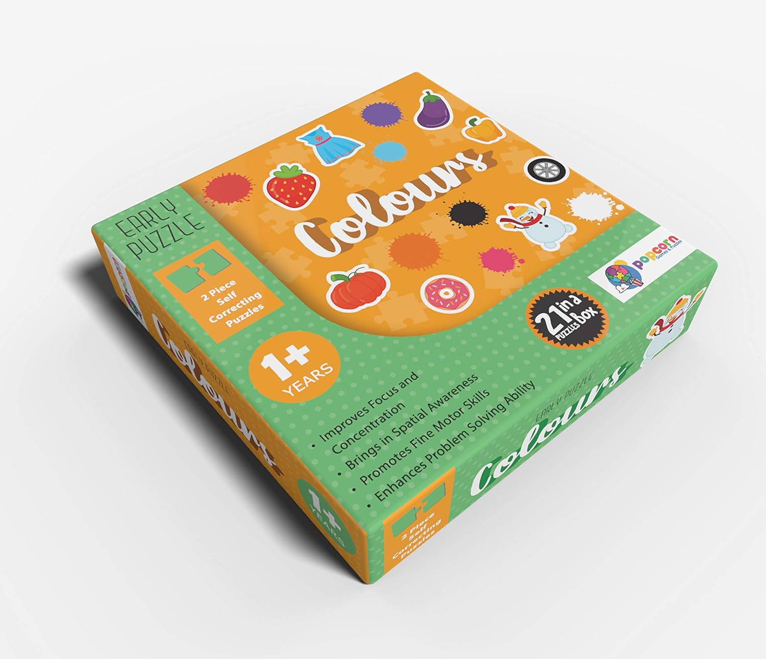 POPCORN GAMES AND PUZZLES COLOURS 21 PUZZLES IN A BOX