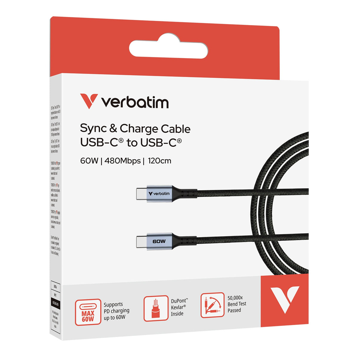 Verbatim Sync & Charge Cable 60W USB-C to USB-C (SCC2-CC60) Black