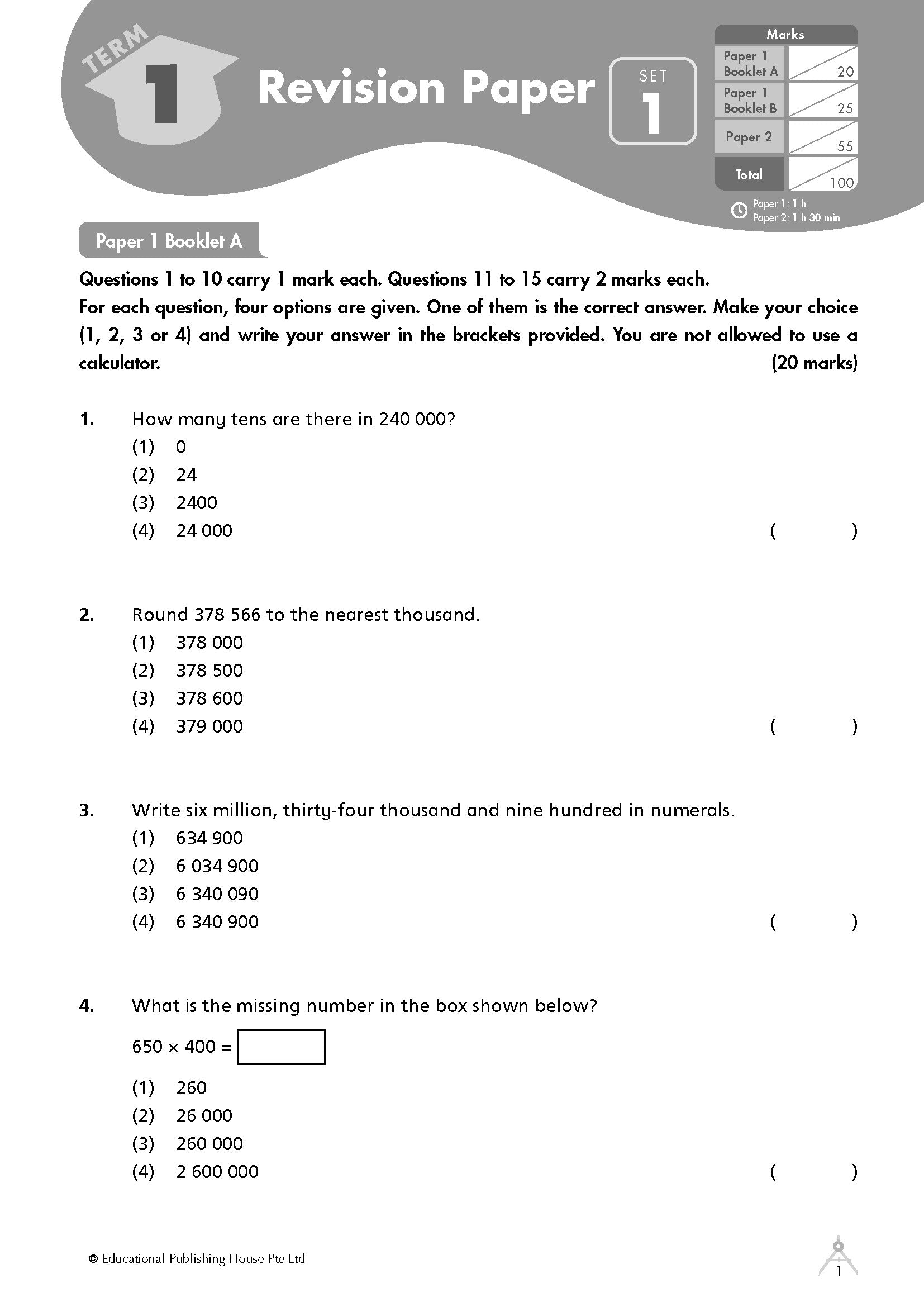 Primary 5 Maths Revision Papers