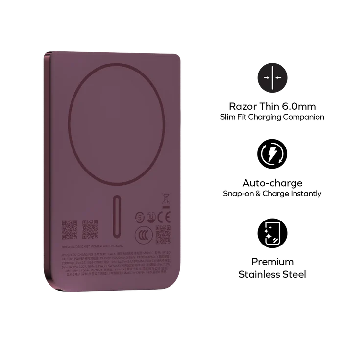 Momax 1-Power S.Pass Air 5000mAh Slim Magnetic Power Bank - Dusky Cherry