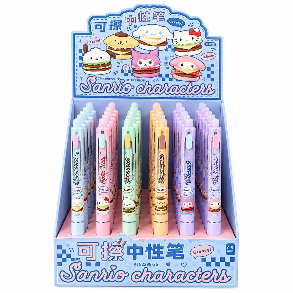  Sanrio Characters Erasable Gel Pen 0.5mm Black Ink - 6 Assorted Designs 