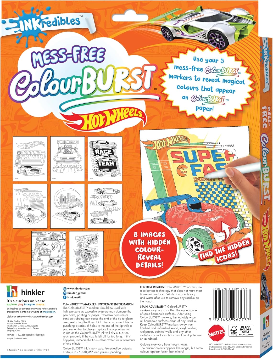 Inkredibles Colour Burst Hot Wheels – 16-Page Colouring Book with 5 Mess-Free Markers