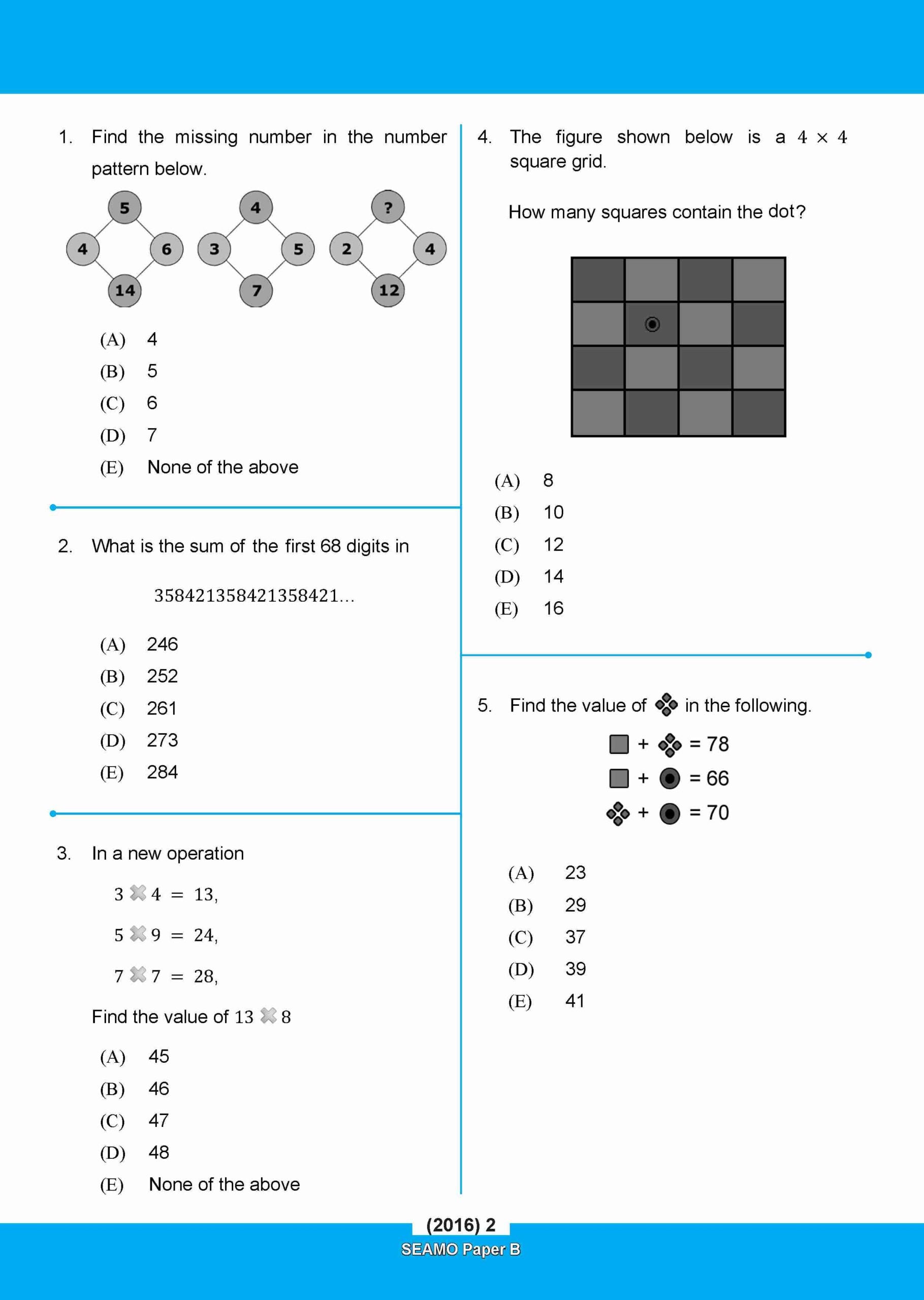 Primary 3&4 SEAMO Math Olympiad International Competition Preparation Paper B (SEAMO 2016-2024 + SEAMO X 2019-2025)