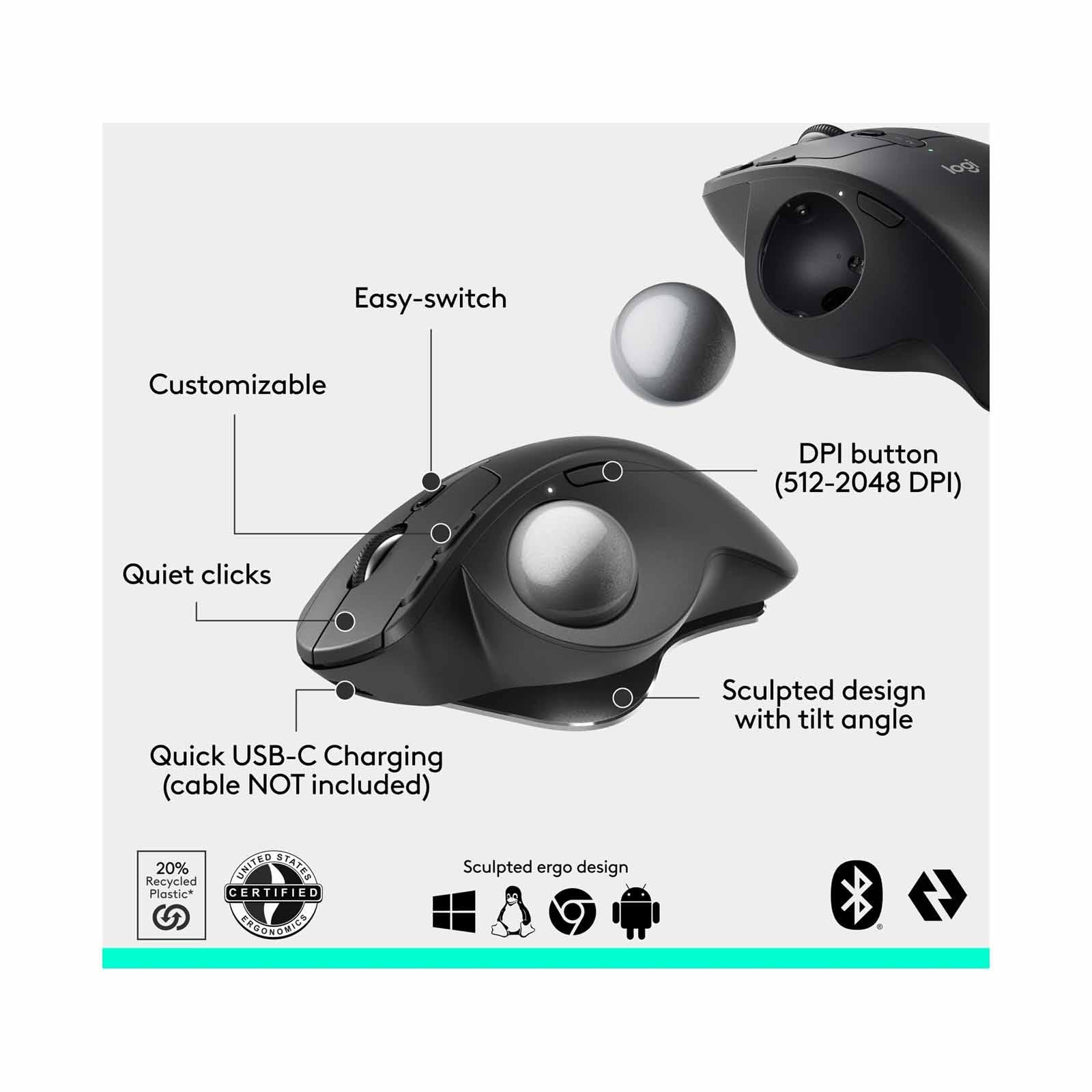 Logitech MX Ergo S - Wireless Trackball Mouse