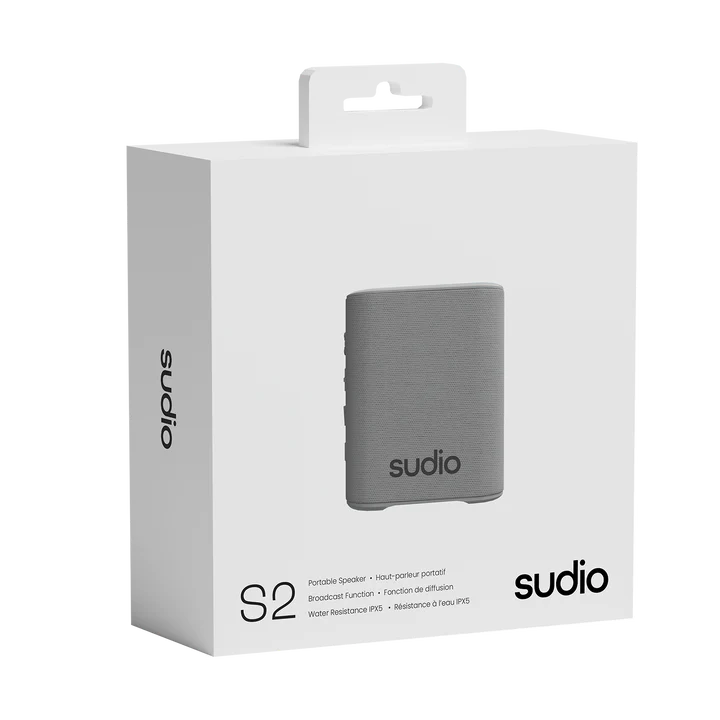 Sudio S2 Bluetooth Speaker With Loud Sound And Deeper Bass Long Playtime Ipx5 Waterproof Bluetooth 5.3 Tws Pairing Portable Wireless Compact Speaker For Home, Outdoor (grey)