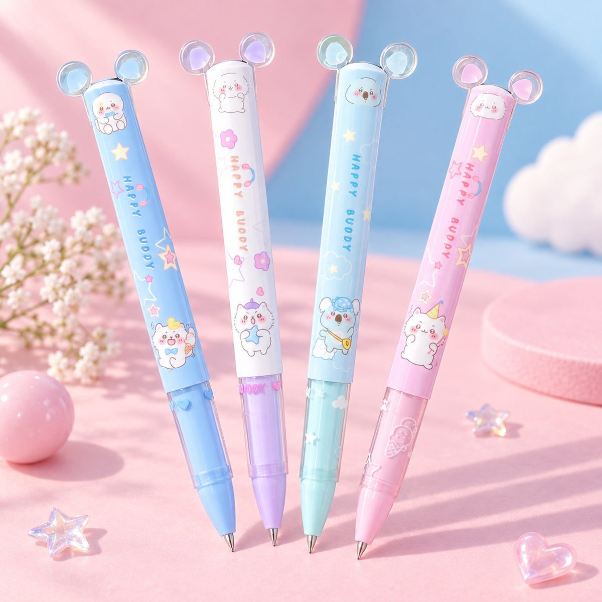  Happy Buddy Animal Ear Gel Pen - 4 Assorted Design 